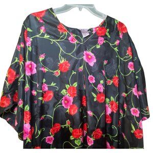 Floral Black‎ Kaftan Dress One Size By Bellamaya Long Flowing Design Cottagecore